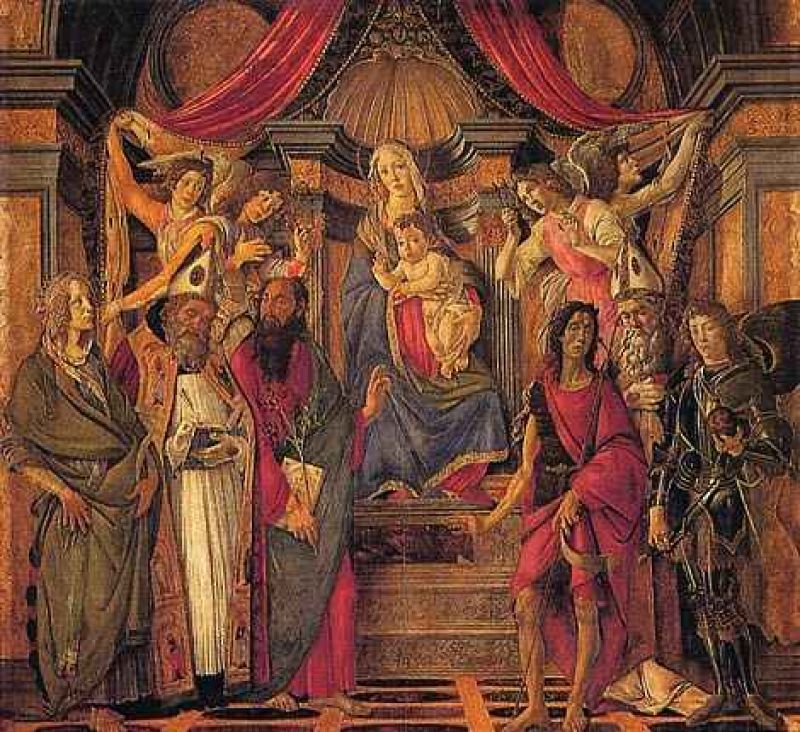 virgen con el nino cuatro angeles y seis santos (retablo de san bernabe) hacia 1487.jpg